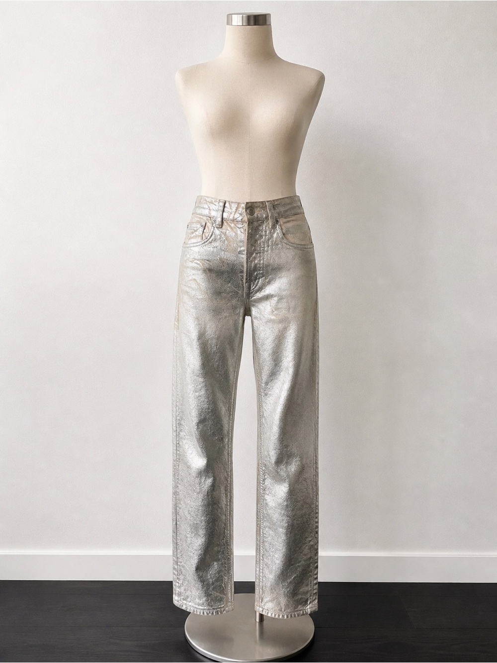 Zara Silver Metallic Boyfriend Jeans